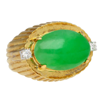 Bague en jadeite Fei Cui de type A de 9,40 carats et diamants en or texturé 18K – Assay Jewelers