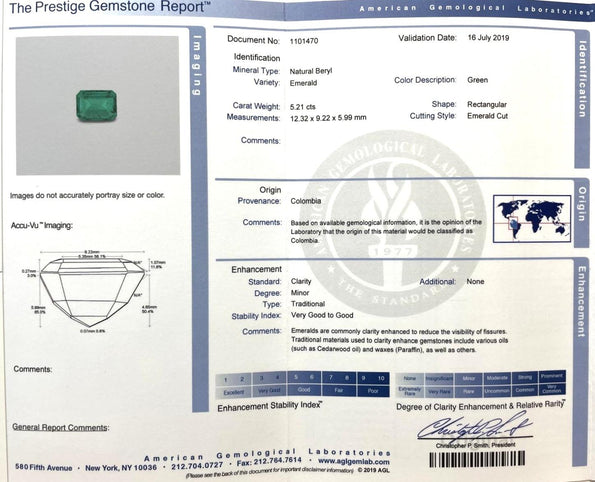 AGL Cert 5.21 Carat Colombian Emerald East-West 18K Gold Unisex Ring