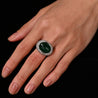 AGL Certified 10 Carat Cabochon Cut Minor Oil Emerald and Diamond Cluster Ring in 18K White Gold