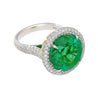 AGL Certified 15 Carat Round Cut Colombian Emerald and Diamond Halo Ring