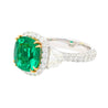 AGL Certify 3.52ct Cushion Colombian Emerald Half Moon Diamond Ring