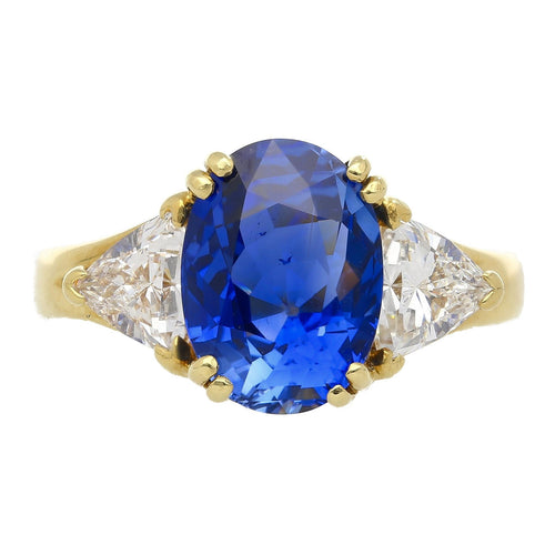 AGL Certify 4.49ct Burma Blue Sapphire Diamond 3-Stone Ring