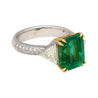 AGL Certified 5.31 Carat No Oil Emerald & Trillion Diamond 3 Stone Ring