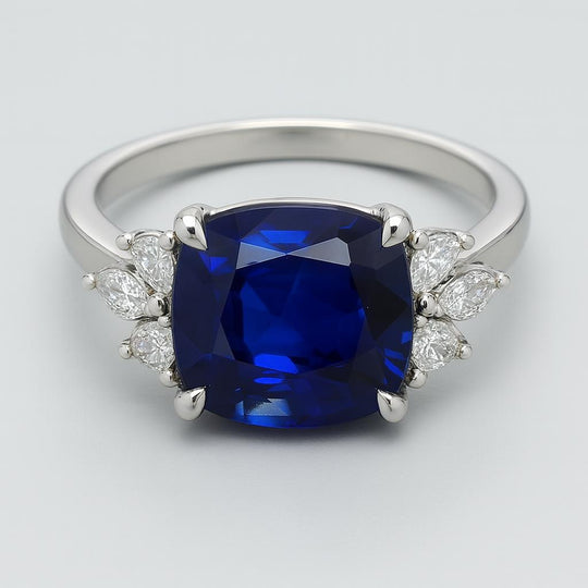 AGL Certified 5.75 Carat Burma No Heat Cushion Blue Sapphire and Diamond Ring