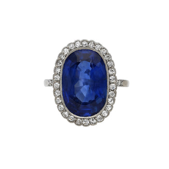 AGL Certified 7.76 Carat No Heat Burma Oval Blue Sapphire Vintage Edwardian Ring in Platinum – Assay Jewelers