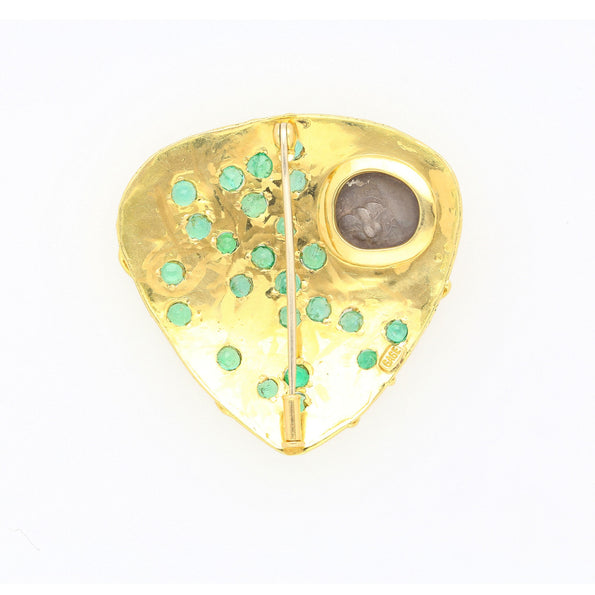 Antique Italian Coin Signed Gage in 18K Gold Brooch
