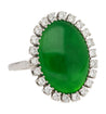 Antique Jadeite Jade & Diamond Halo Platinum 900 Statement Ring