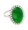 Antique Jadeite Jade & Diamond Halo Platinum 900 Statement Ring