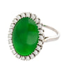 Antique Jadeite Jade & Diamond Halo Platinum 900 Statement Ring