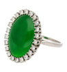 Antique Jadeite Jade & Diamond Halo Platinum 900 Statement Ring