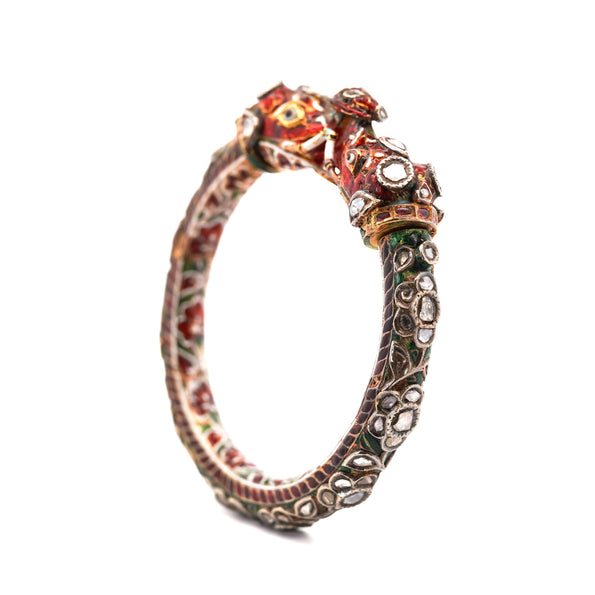 Antique Mughal Empire Indian Elephant Bangle Bracelet in 19k Yellow Gold