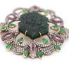 Antique Victorian Carved Jade, Emerald, Ruby, Diamond Gold Pendant or Brooch