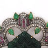 Antique Victorian Carved Jade, Emerald, Ruby, Diamond Gold Pendant or Brooch