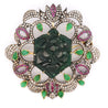 Antique Victorian Carved Jade, Emerald, Ruby, Diamond Gold Pendant or Brooch
