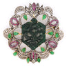 Antique Victorian Carved Jade, Emerald, Ruby, Diamond Gold Pendant or Brooch