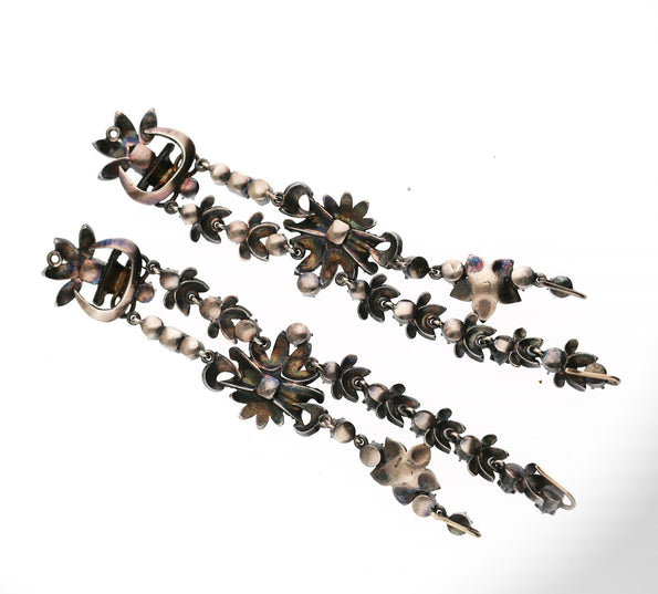 Antique Victorian Emerald Rose Cut Diamond Silver/Gold Parure Suite Necklace