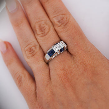Art Deco 2 Carat Princess & Round Diamond Channel Sapphire Platinum Ring – Assay Jewelers