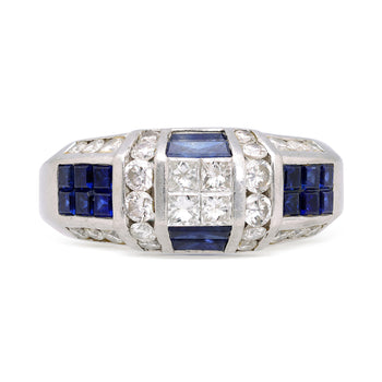 Art Deco 2 Carat Princess & Round Diamond Channel Sapphire Platinum Ring – Assay Jewelers