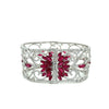 Art Deco 35 Carat Ruby & 11 Carat Diamond Filigree Floral Motif Bracelet in 18K White Gold