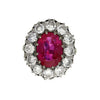 Art Deco AGL Certified No Heat 5.52 Carat Oval Cut Burma Ruby and Round Diamond Halo Ring