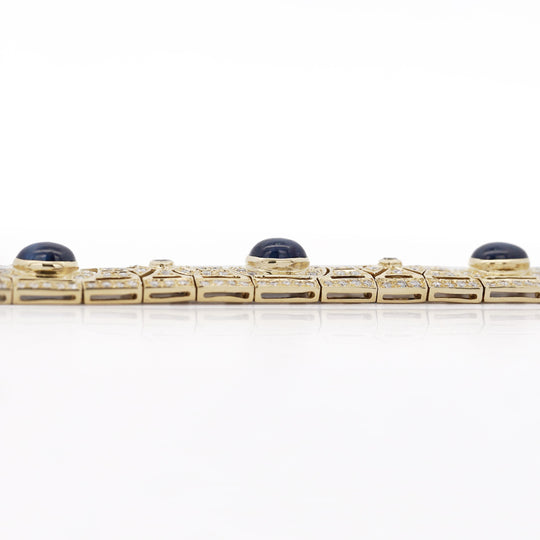 Art Deco Style 12 Carat Cabochon Sapphire & Diamond 18K Gold Bracelet