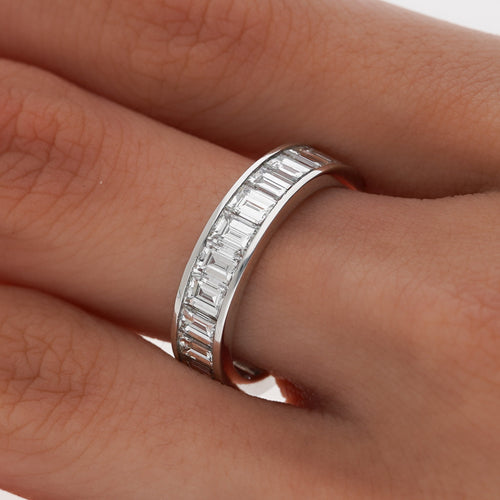 Assay Channel Emerald Cut Diamond Eternity Band Ring 14K White Gold