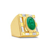 Bezel Set 4-5 Carat Oval Cut Emerald & Baguette Diamond Mens Ring