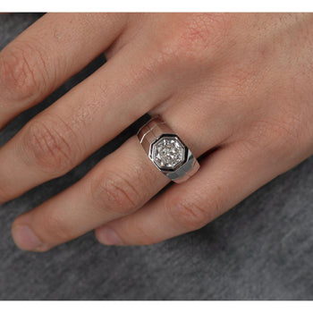Bague solitaire octogonale 3 carats en diamant CVD de laboratoire pour homme, en platine, sertie clos – Assay Jewelers