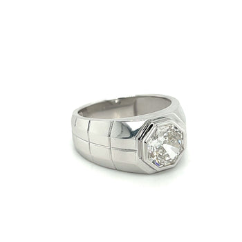 Solitaire serti clos de 3 carats, diamant CVD de laboratoire taille octogonale, bague pour homme en platine – Assay Jewelers