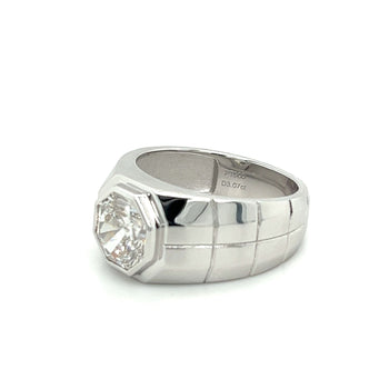 Bague solitaire sertie clos 3 carats diamant octogonal CVD de laboratoire pour homme en platine – Assay Jewelers