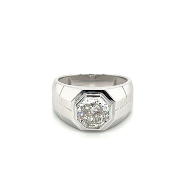 Bague homme solitaire à serti clos, diamant CVD de laboratoire de 3 carats taille octogonale, en platine – Assay Jewelers