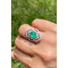 Cabochon Cut Natural Emerald Ring in Art Deco inspired Vintage White Gold Setting