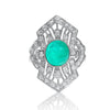 Cabochon Cut Natural Emerald Ring in Art Deco inspired Vintage White Gold Setting