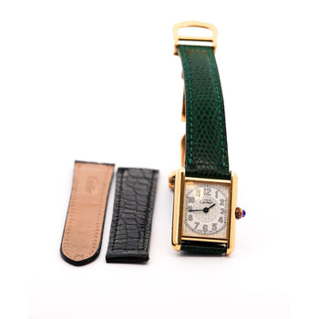 Cartier Must de Tank ref. 2415 Watch On Green/Black Leather With Box & Papers – Assay Jewelers