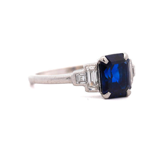Cartier Paris Art Deco Royal Blue 2.3 Carat No Heat Sapphire and Diamond Ring