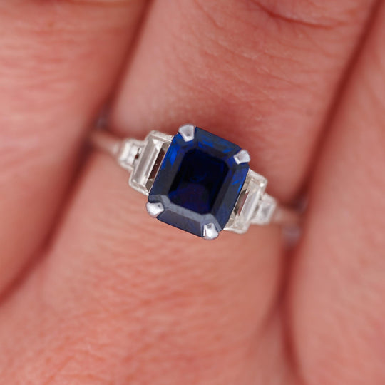Cartier Paris Art Deco Royal Blue 2.3 Carat No Heat Sapphire and Diamond Ring