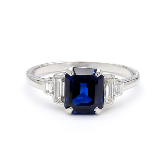 Cartier Paris Art Deco Royal Blue 2.3 Carat No Heat Sapphire and Diamond Ring