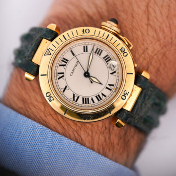 Cartier Pasha 1035 Automatic Watch 18K Gold Ivory Dial Alligator Strap 35mm – Assay Jewelers