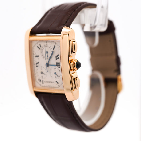Cartier Tank Francaise Chronograph XL 1830 18K Gold Leather Watch