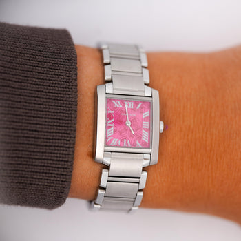 Cartier Tank Francaise Raspberry Rose Dial Christmas Edition Watch Full Set – Assay Jewelers