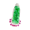 Carved Jadeite Jade & Diamond Pin and Synthetic Dangling Ruby Bead Platinum Pin