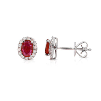 Certified 1 Carat Ruby Diamond Halo Stud Earring in 14K – Assay Jewelers