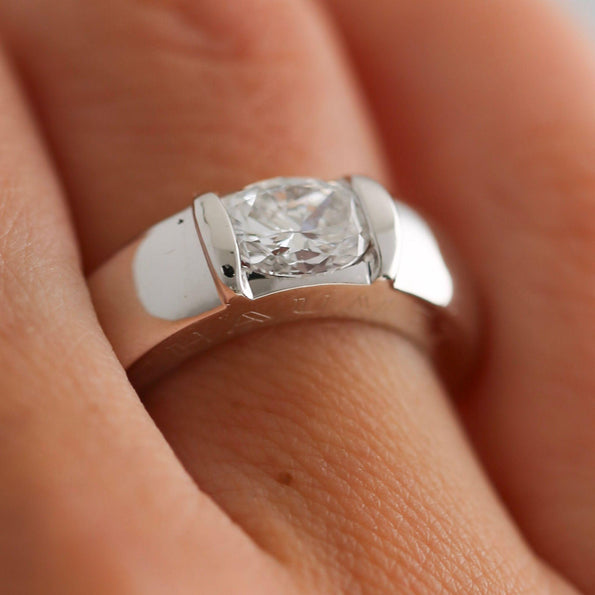 Chaumet Paris GIA Certified Cushion Cut Diamond 18K White Gold Tension Set Ring