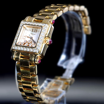 Chopard Happy Sport 27/6851-21/11 Diamond and Ruby 18K Rose Gold Full Set Watch – Assay Jewelers