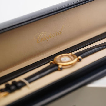 Chopard Happy Sport 4116 18K Gold Five Diamond Quartz On Blue Leather Watch – Assay Jewelers