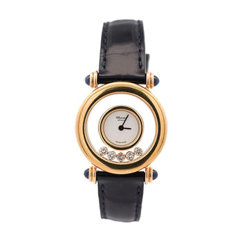 Chopard Happy Sport 4116 18K Gold Five Diamond Quartz On Blue Leather Watch – Assay Jewelers