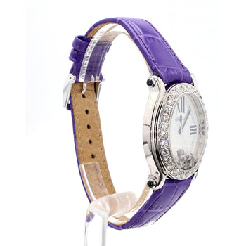 Chopard Happy Sport Floating Diamond & Diamond Bezel Purple Leather Strap Watch – Assay Jewelers