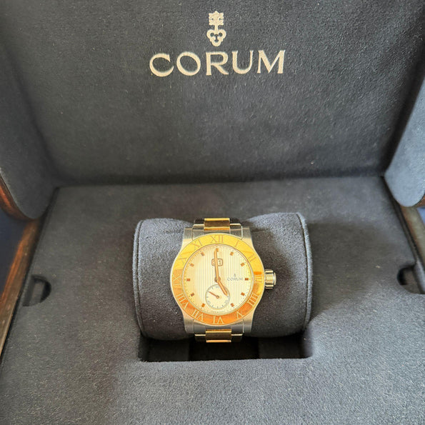 Corum Romulus 18K Rose Gold 2-Tone Champagne White Dial 42mm Watch Full Set