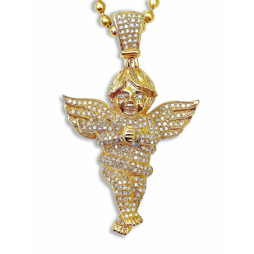 Custom-made 10K Gold Diamond Baby Cherub Angel Rosary Pendant