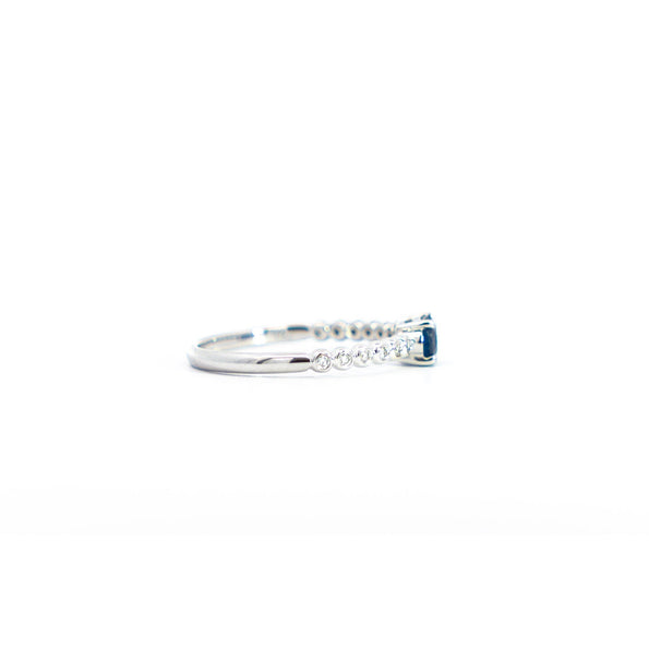 East West Oval Blue Sapphire and Diamond 18K White Gold Textured Ring